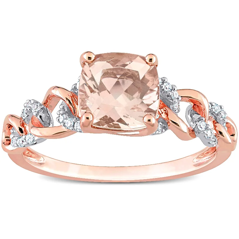 Miadora Cushion Morganite and 1/10ct TDW Diamond Link Engagement Ring in 10k Rose Gold