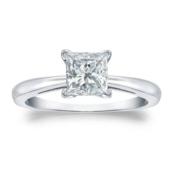 Auriya Platinum GIA Certified 2 1/2-Carat TDW Princess-Cut Solitaire Diamond Engagement Ring