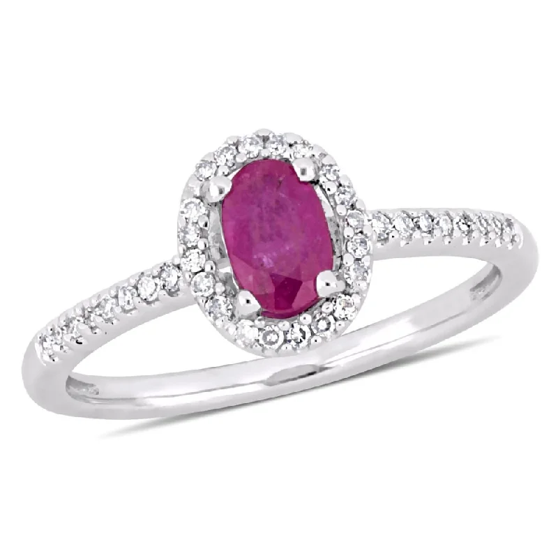 Miadora 10k White Gold Ruby and 1/8ct TDW Diamond Halo Engagement Ring