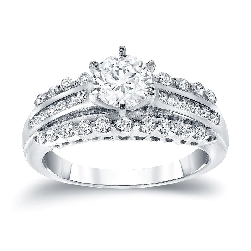 Auriya Unique 1 1/2ct TDW Round Diamond Engagement Ring 14k White Gold Certified