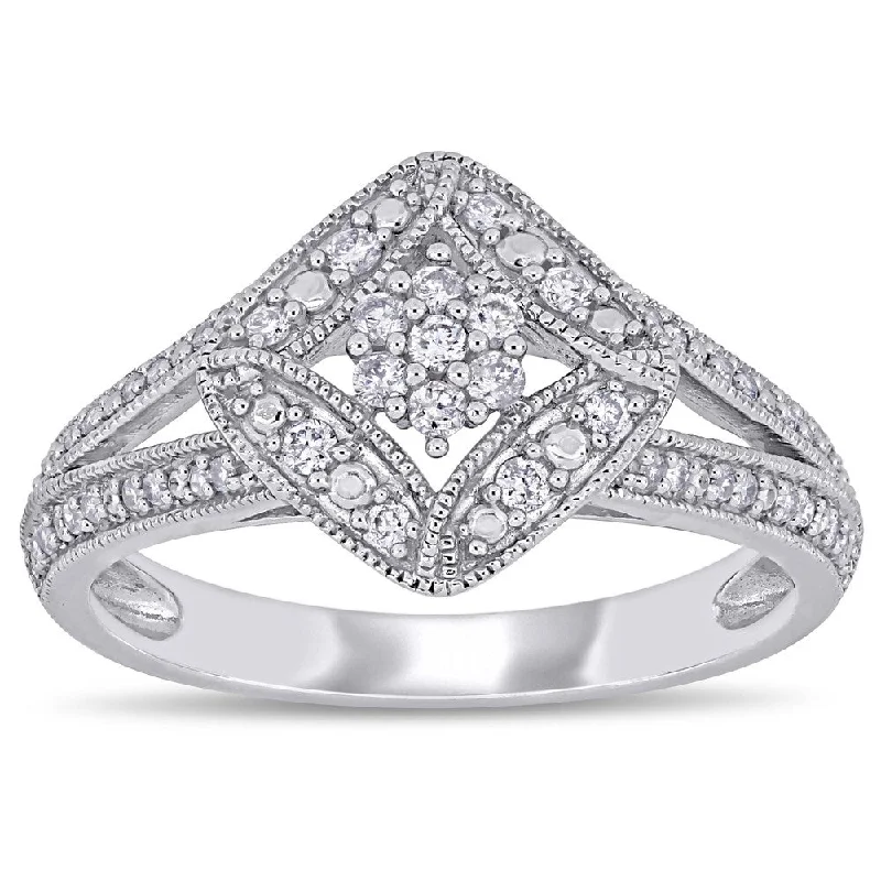 Miadora 10k White Gold 1/4ct TDW Diamond Halo Split Shank Engagement Ring