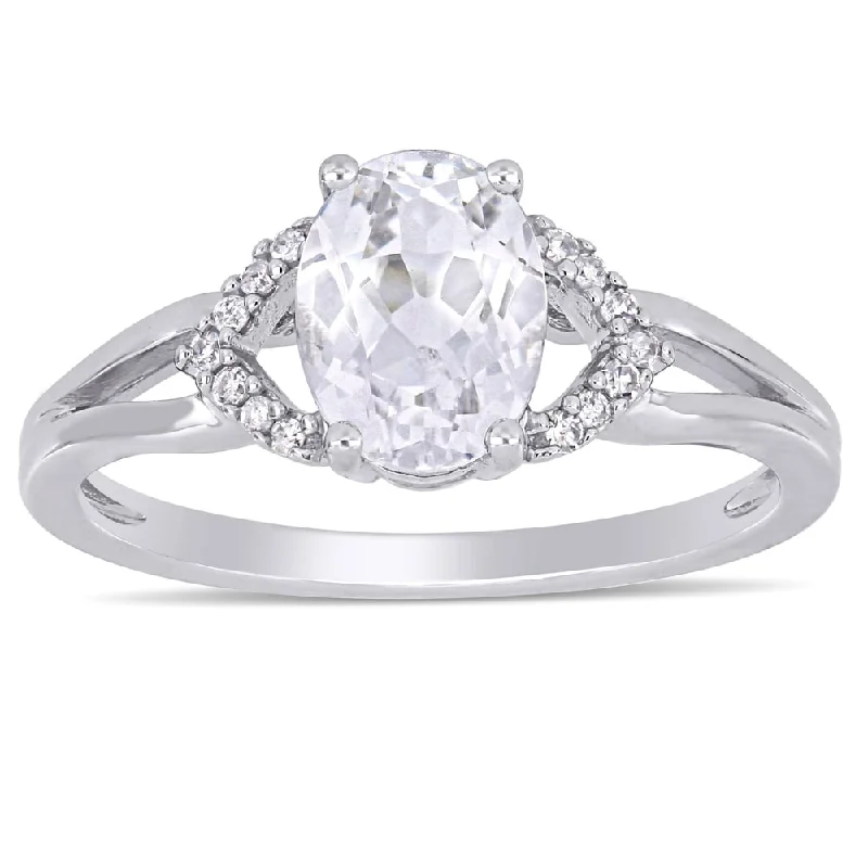 Miadora 10k White Gold Oval-Cut Created White Sapphire and Diamond Split Shank Engagement Ring