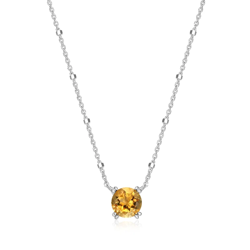 Samuel B. Citrine Solitaire Birthstone Sparkle Necklace - November