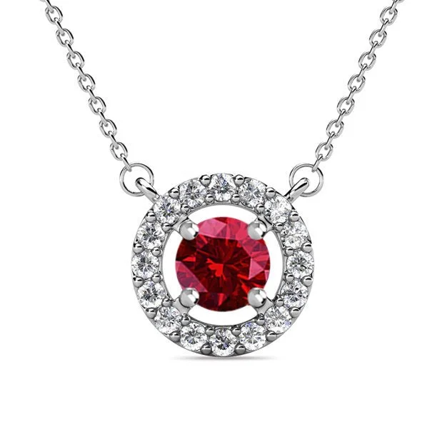 Royal 18k White Gold Plated Birthstone Halo Necklace with Round Cut Swarovski Crystals