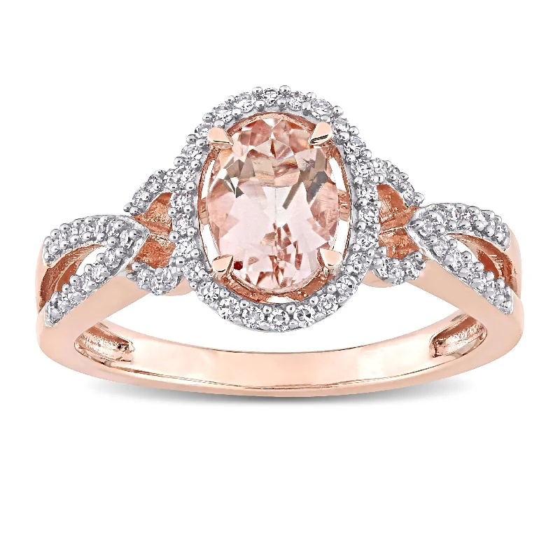 Miadora 14k Rose Gold Oval-cut Morganite and 3/4ct TDW Diamond Loop Halo Engagement Ring