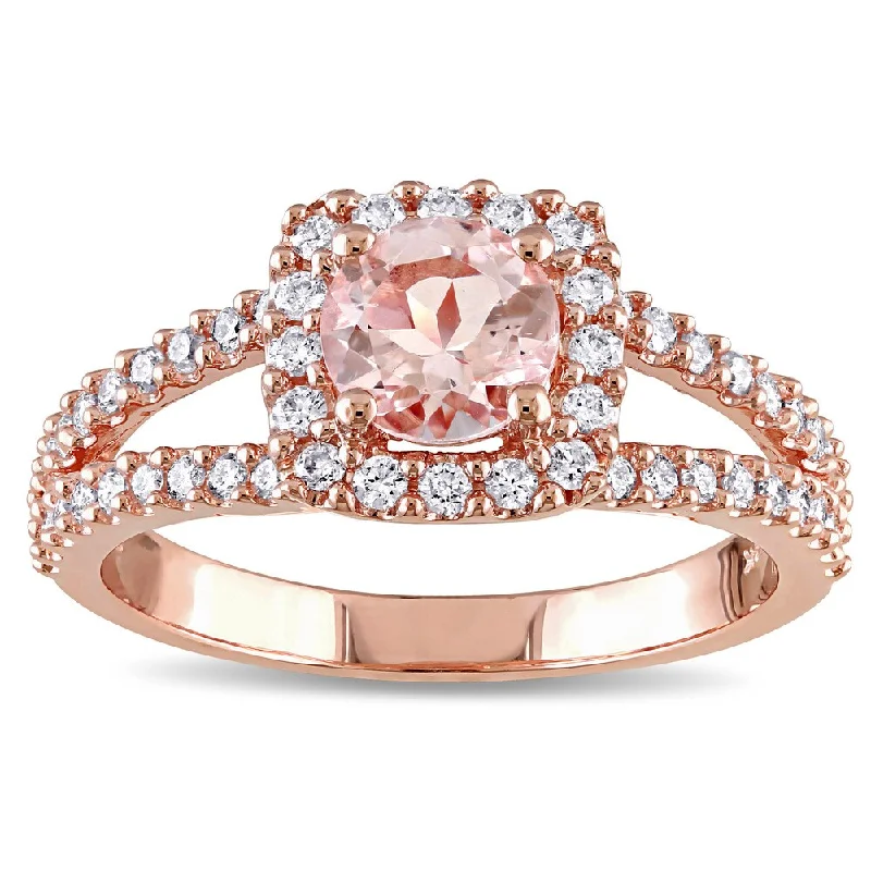 Miadora Signature Collection 14k Rose Gold Morganite and 1/2ct TDW Diamond Halo Split Shank Engagement Ring (G-H, I1-I2) - Pink