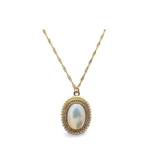 Mother of Pearl, Pearl & CZ Oval Pendant (NGCP458MOP)