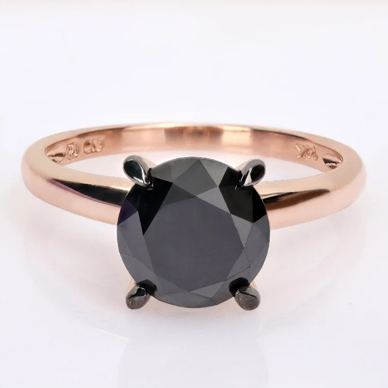 Miadora 3ct TDW Black Diamond Solitaire Engagement Ring in 14k Rose Gold