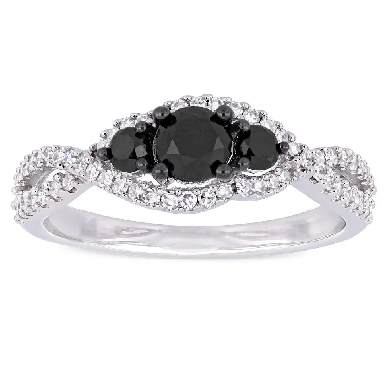 Miadora 14k White Gold 1ct TDW Black and White Diamond Crossover Engagement Ring