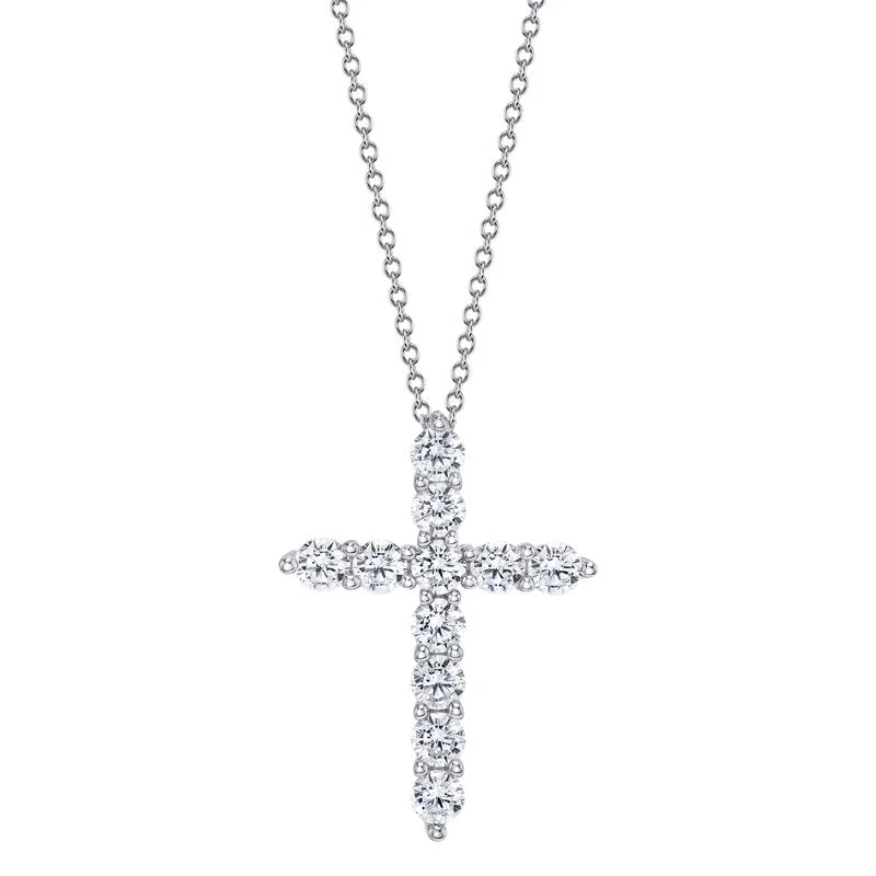 14K White Gold 0.75ct. Diamond Cross Necklace