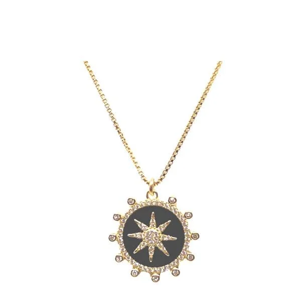 Enamel Starburst Charm on 18kt Gold Fill Chain: Black (NGCP756X)