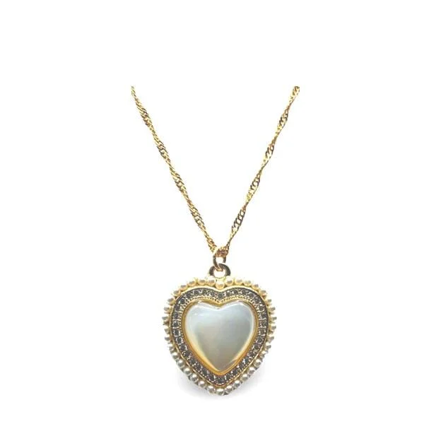 Mother of Pearl, Pearl & CZ Heart Pendant (NGCP465MOP)