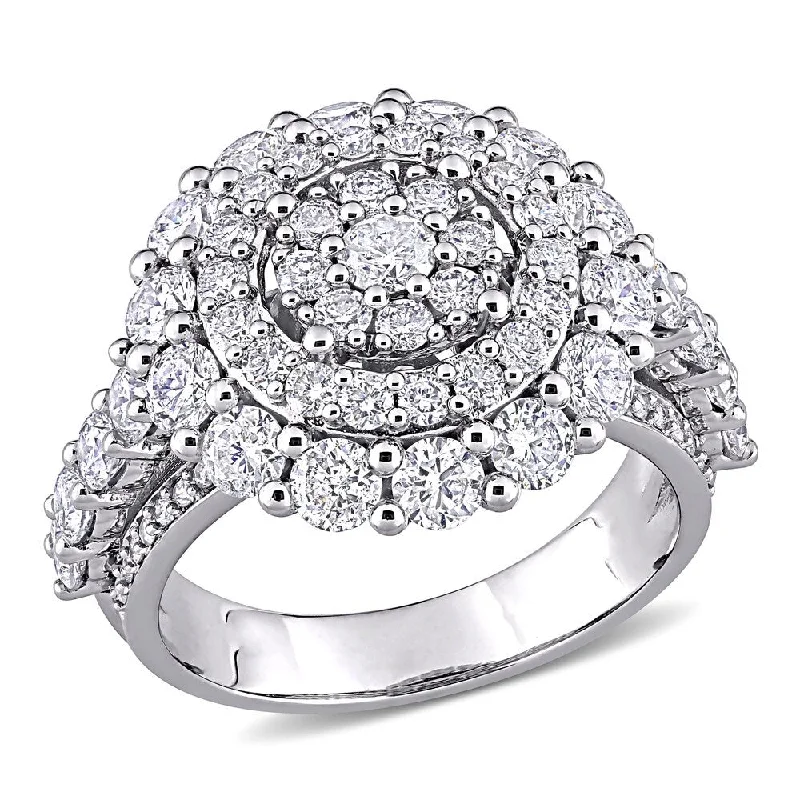 Miadora 14k White Gold 3ct TDW Diamond Triple Halo Cluster Engagement Ring