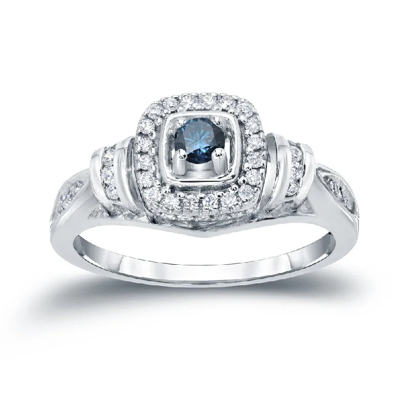 Auriya Modern Round 2/5ct TW Blue Diamond Halo Engagement Ring 14k Gold