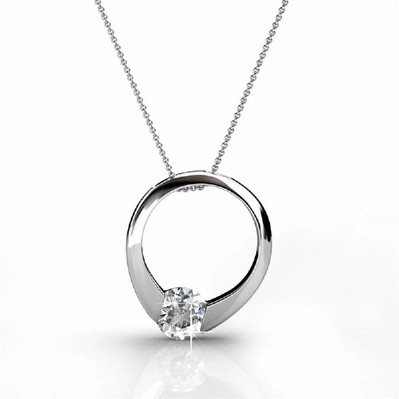 Dahlia 18k White Gold Plated Necklace with Simulated Diamond Crystal