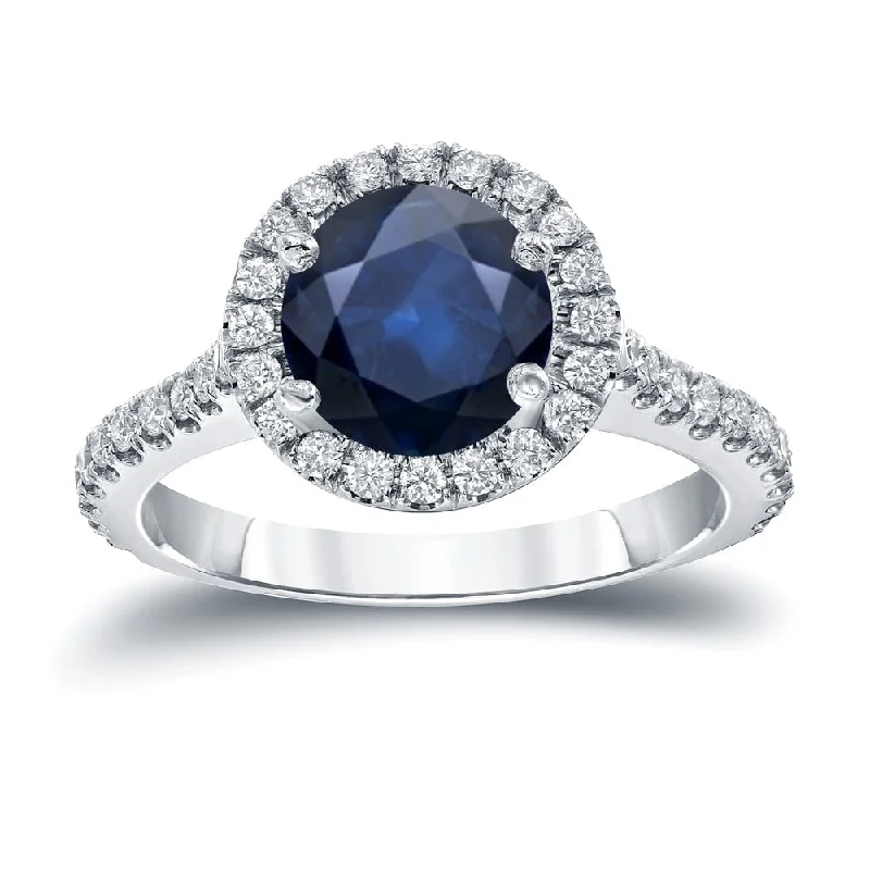 Auriya 2ct Blue Sapphire and 2/5ctw Halo Diamond Engagement Ring 14k Gold