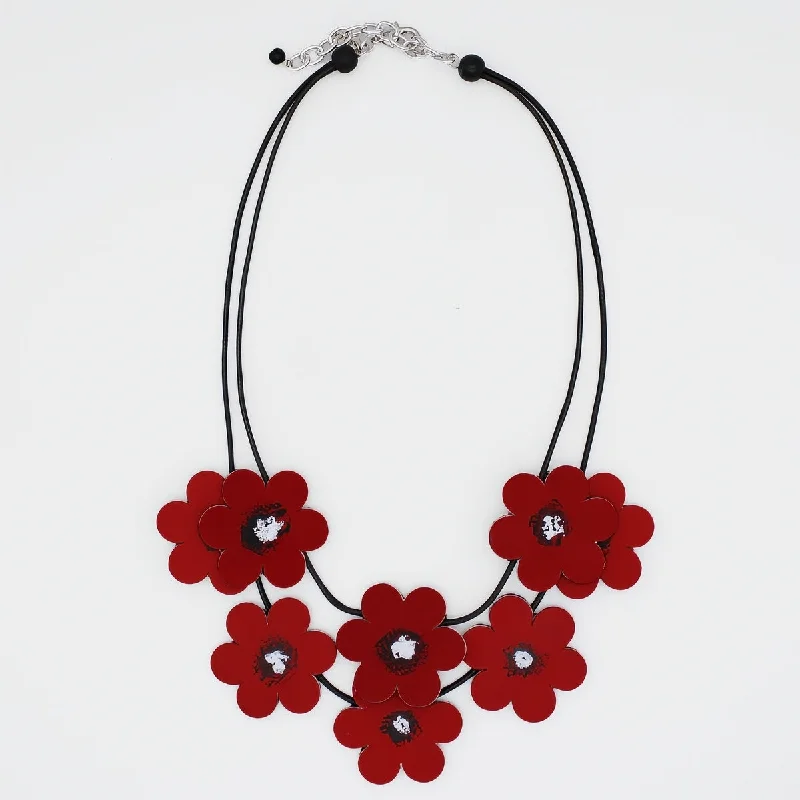 Leather Scarlet Blossoms Necklace