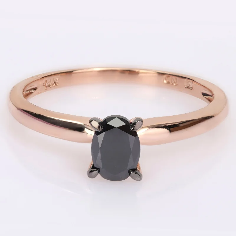 Miadora 1/2ct TDW Oval-cut Black Diamond Solitaire Engagement Ring in 14k Rose Gold