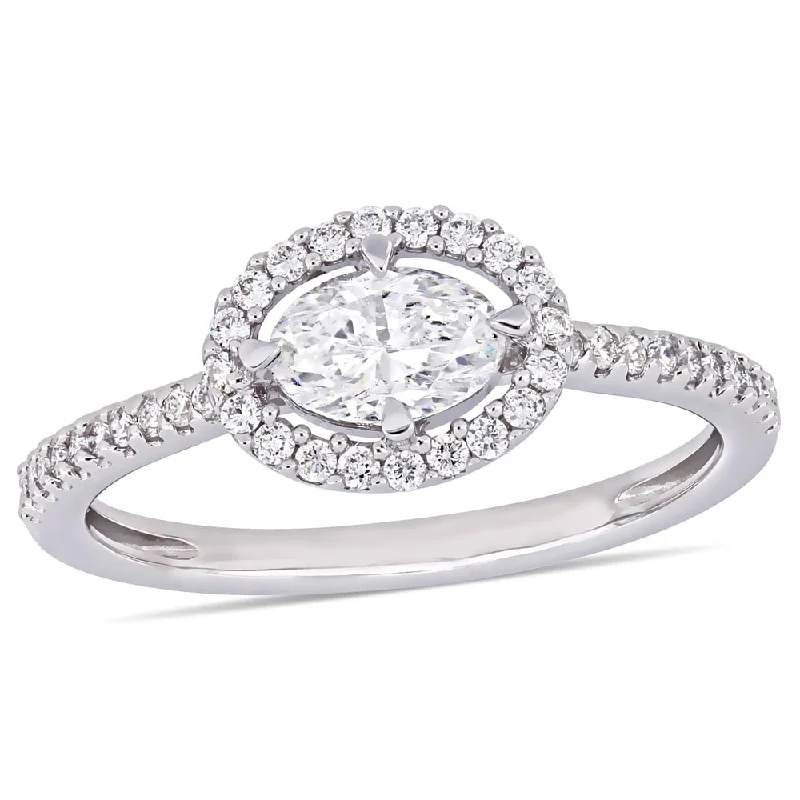 Miadora 14k White Gold 3/4ct TDW Diamond Oval and Round-Cut Floating Halo Engagement Ring