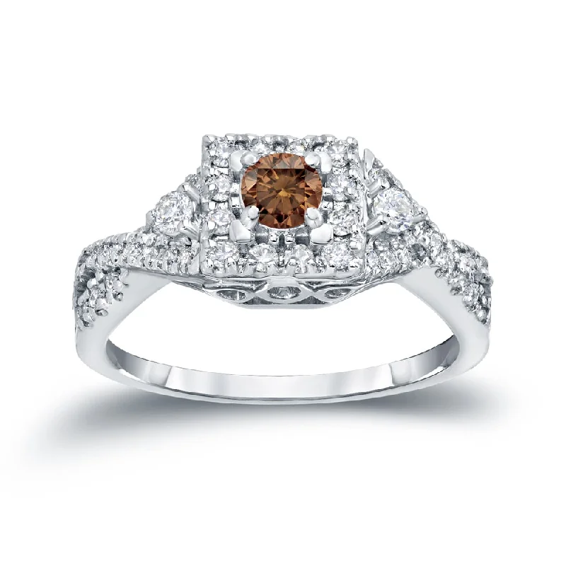 Auriya Vintage 4/6ct TW Brown Diamond Halo Engagement Ring 14K Gold