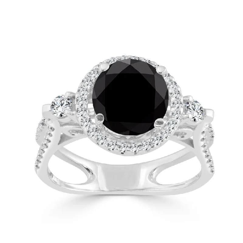 14k Gold 1ct TDW Round Black Diamond Halo Engagement Ring by Auriya