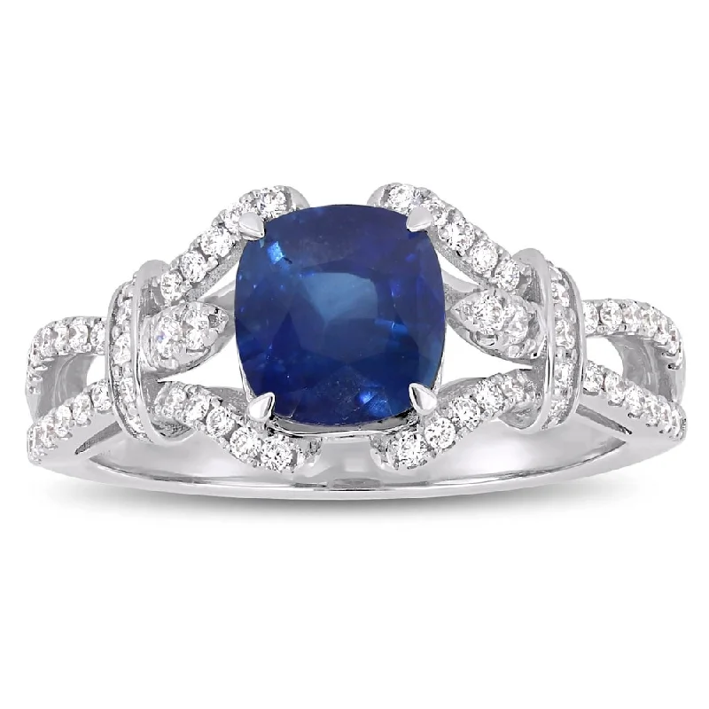 Miadora 14k White Gold Blue Sapphire & 1/3ct TDW Diamond Vintage Engagement Ring