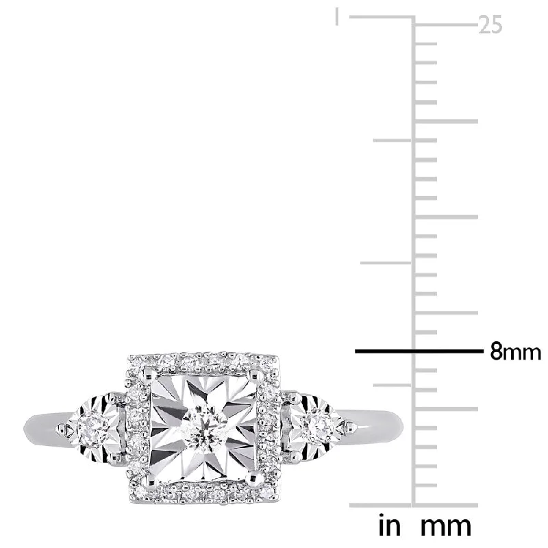 Miadora Sterling Silver 1/6ct TDW Diamond Square Halo Engagement Ring - White