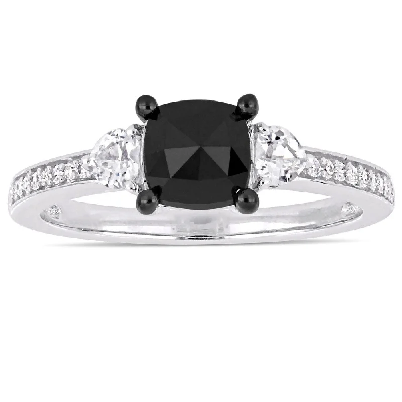 Miadora 10k White Gold 1-1/10ct TDW Black and White Diamond with White Sapphire 3-stone Engagement Ring