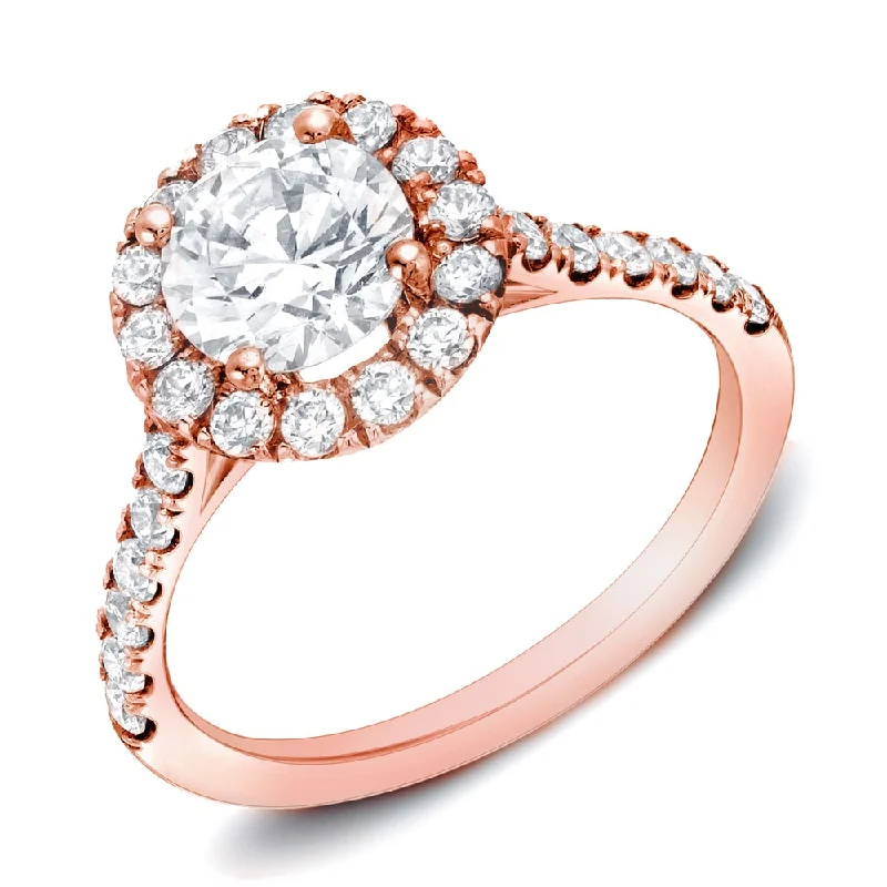 Auriya 14k Rose Gold 1 1/2ctw Round Halo Diamond Engagement Ring Certified