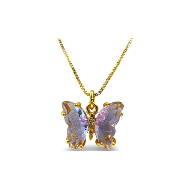 Glass Butterfly Pendant On Gold Fill Chain Lavender (NGCP5BFLLV)