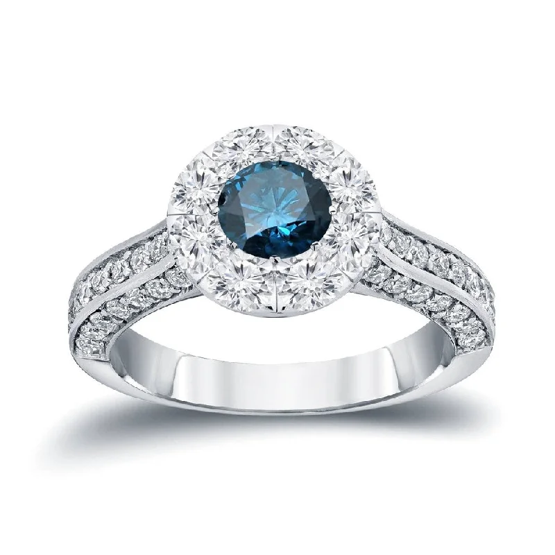 Auriya 1 3/4ctw Blue Diamond Halo Engagement Ring 14k Gold