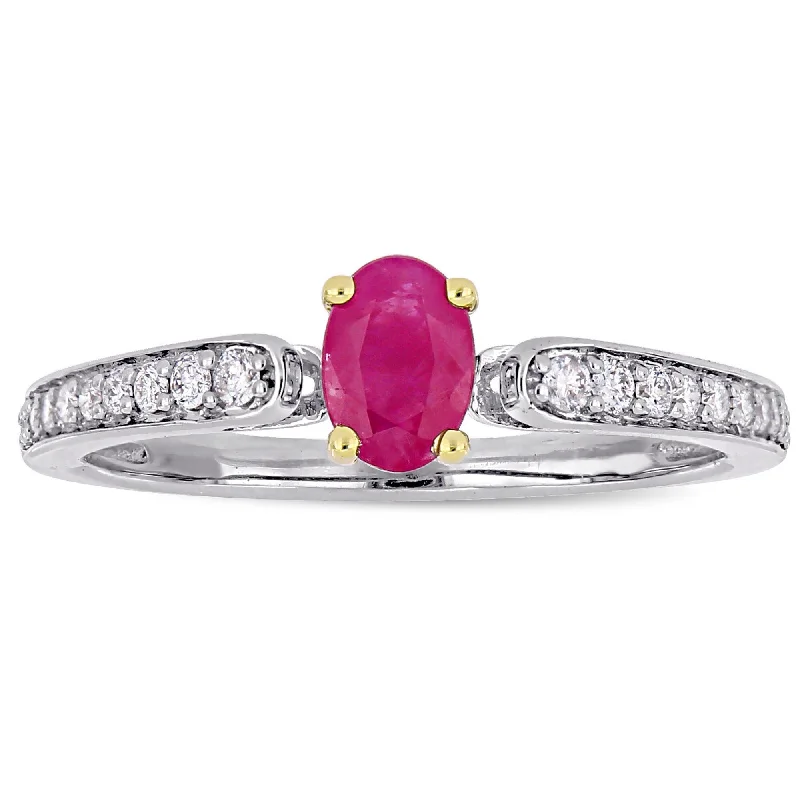 Miadora 2-Tone 10k White and Yellow Gold Ruby and 1/6ct TDW Diamond Engagement Ring