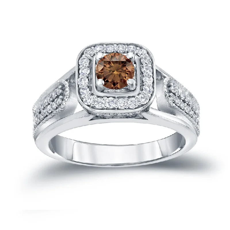 Auriya Modern 1/2ct TDW Brown Diamond Halo Engagement Ring 14k Gold