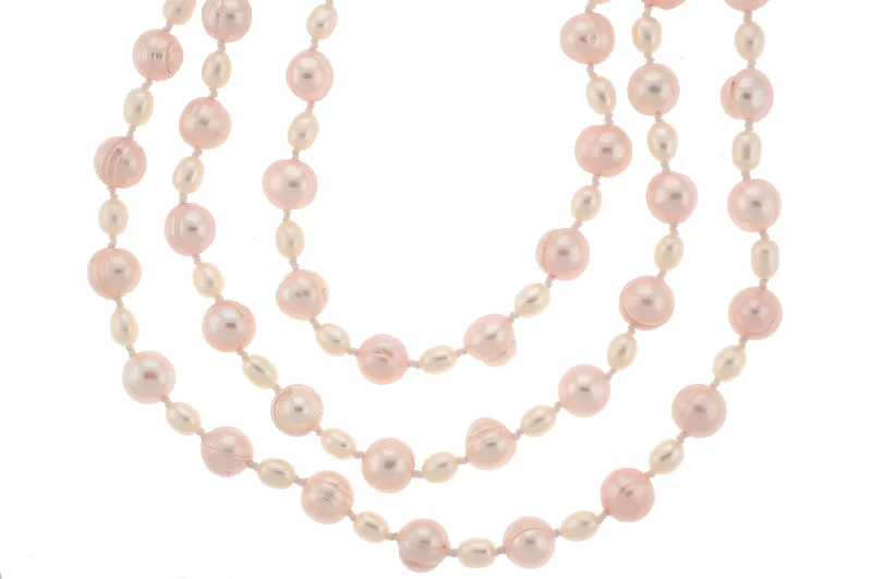 64" Endless Pink and White Pearl Necklace SKU: 190720