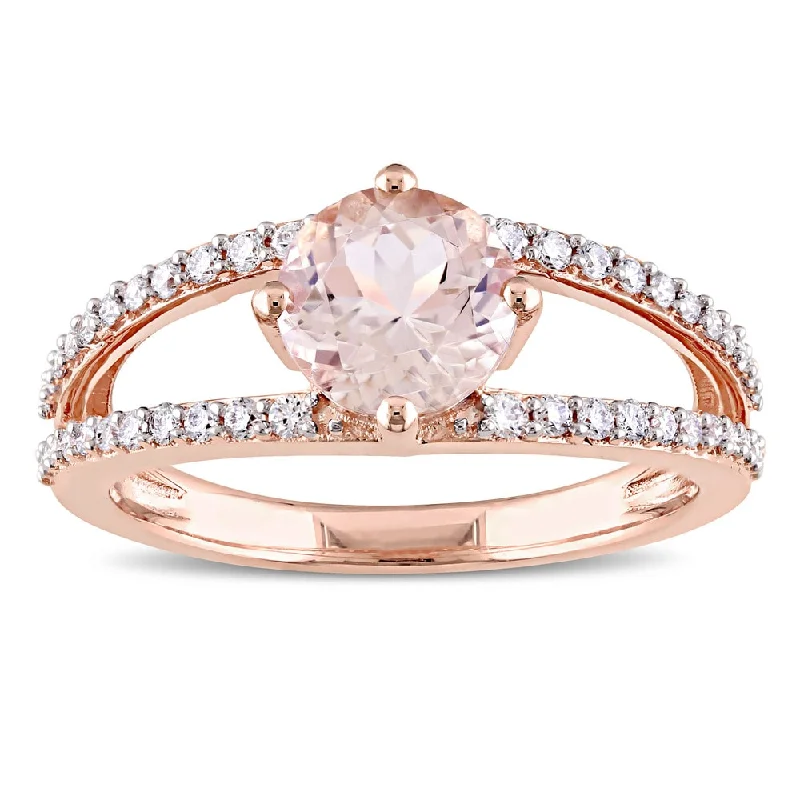 Miadora Signature Collection 14k Rose Gold Morganite and 1/3ct TDW Diamond Split Shank Solitaire Engagement Ring - Pink