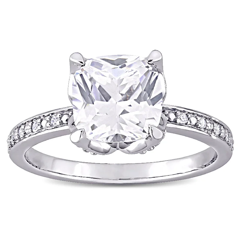 Miadora 10k White Gold Cushion-cut Created White Sapphire & Diamond Accent Solitaire Engagement Ring