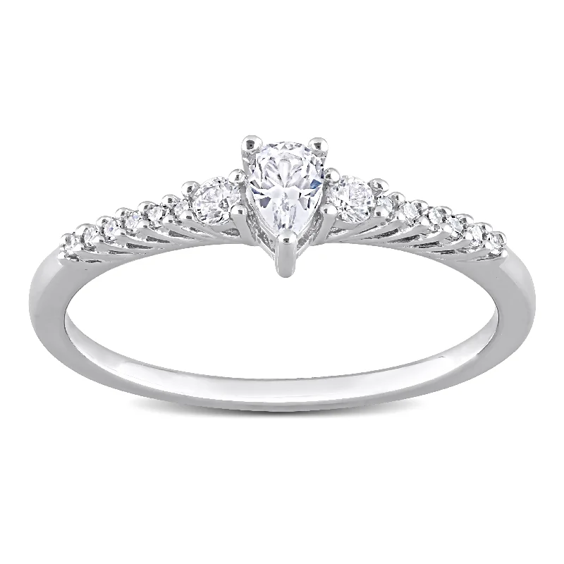 Miadora 1/10ct TDW Diamond and Created White Sapphire Solitaire Engagement Ring in Sterling Silver