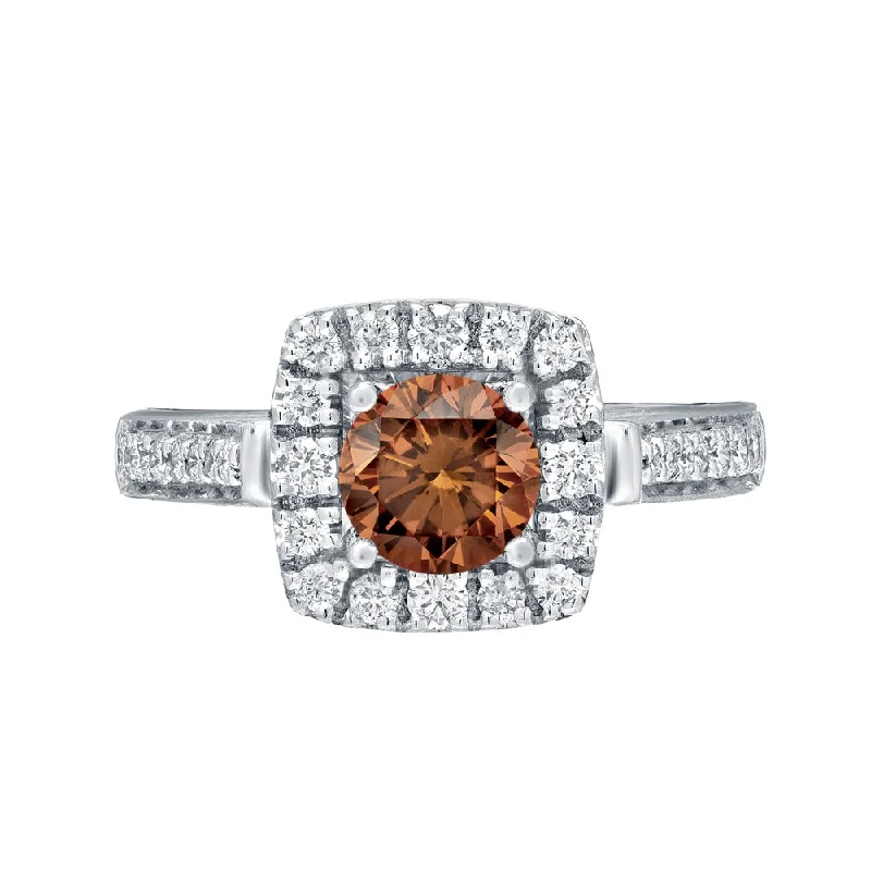 Round 7/8ct TDW Brown Diamond Halo Engagement Ring in 14k Gold by Auriya