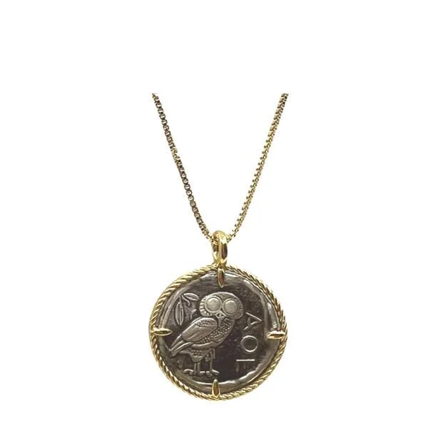 Coin: Athena Owl Sterling Silver With 14kt Gold Necklace (NGCP46OWL)