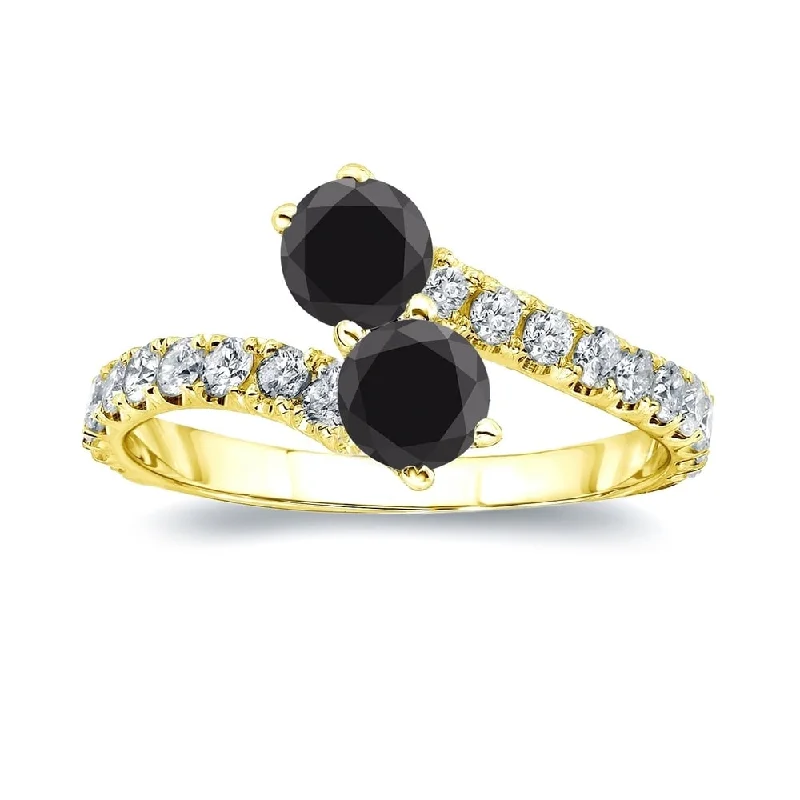 Auriya 14k Gold 2 carat TW 2-Stone Black Diamond Engagement Ring