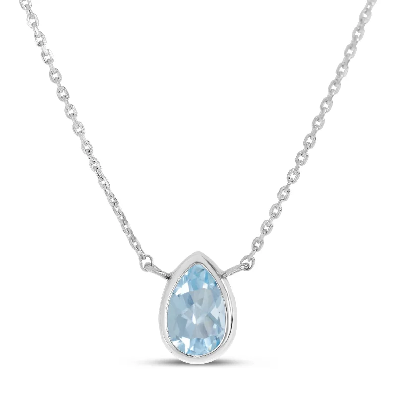 14K White Gold 6x4mm Pear Shaped Aquamarine Birthstone Necklace