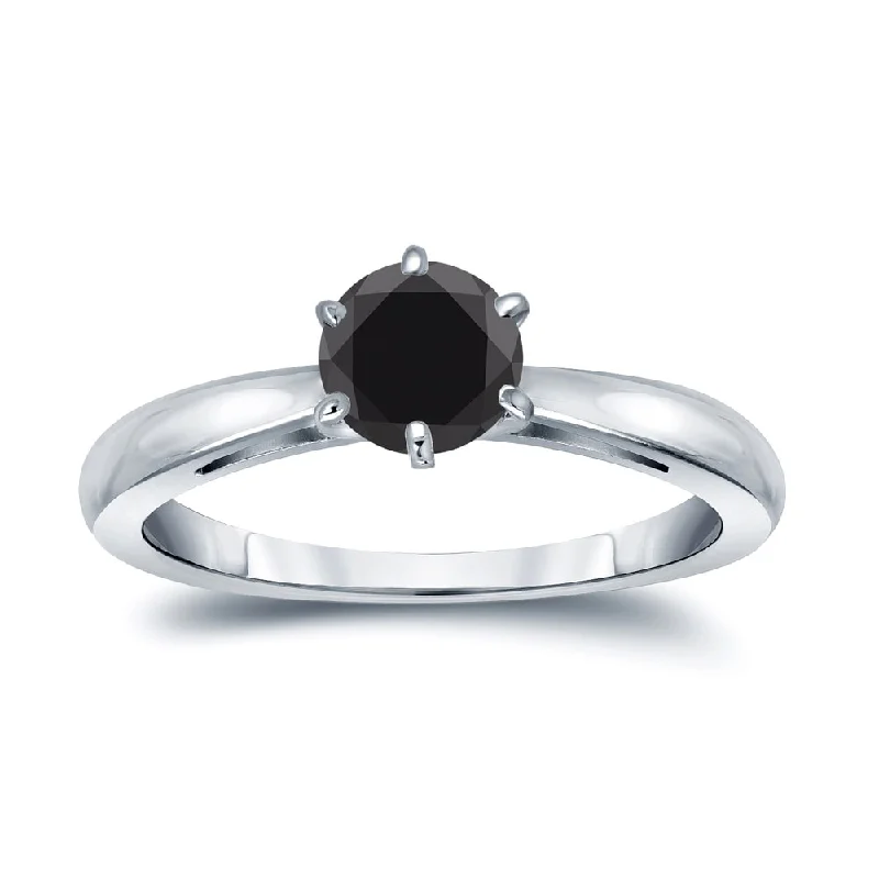 Auriya 1/2ctw Round Solitaire Black Diamond Engagement Ring 14k Gold 6-Prong