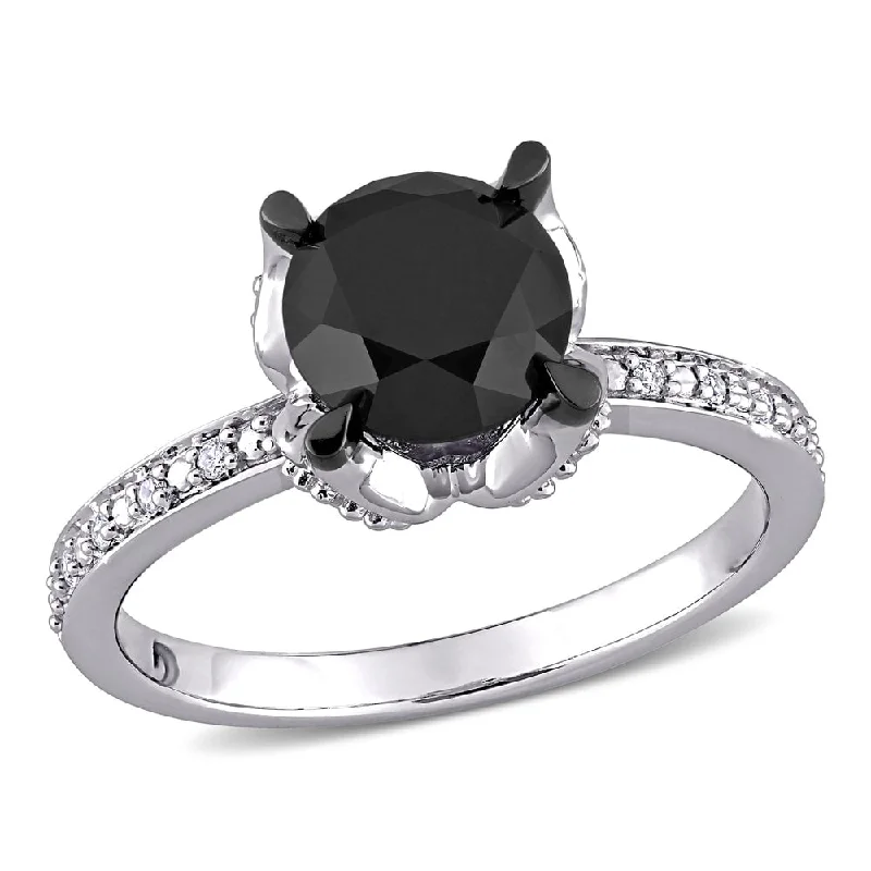 Miadora 14k White Gold 2ct TDW Black & White Diamond Solitaire Engagement Ring