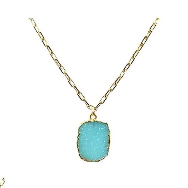 Electroform Pendant on Gold Fill Link Chain: Aqua Druzy (NGCP749DZQ)