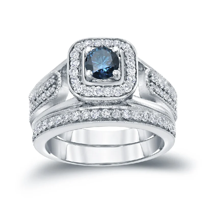 Auriya 3/4ctw Round Blue Halo Diamond Engagement Ring Set 14k Gold