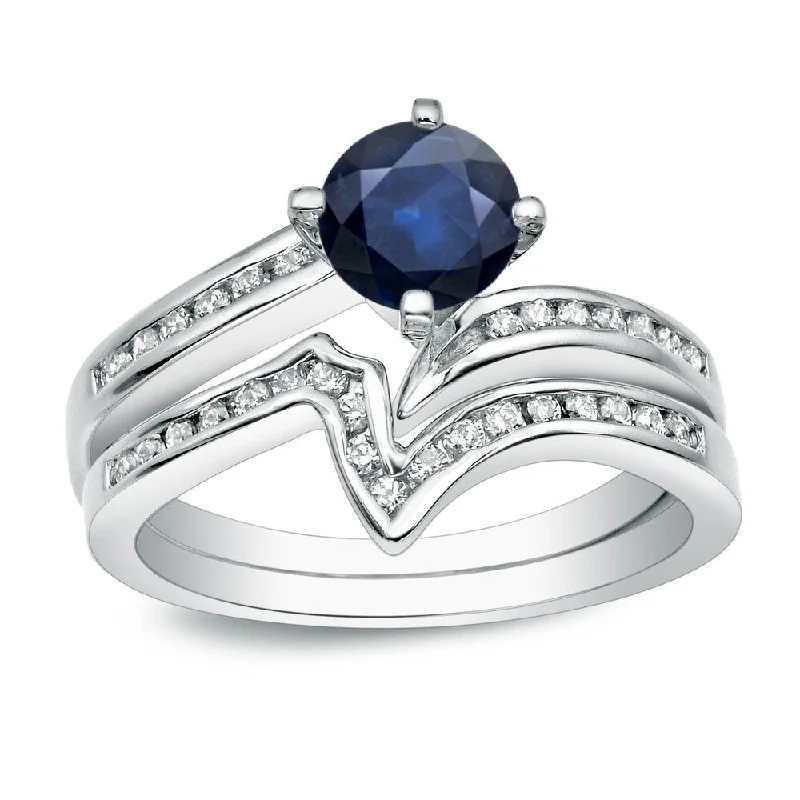 Auriya Contemporary 3/4ct Blue Sapphire and 1/4ctw Diamond Engagement Ring Set Platinum