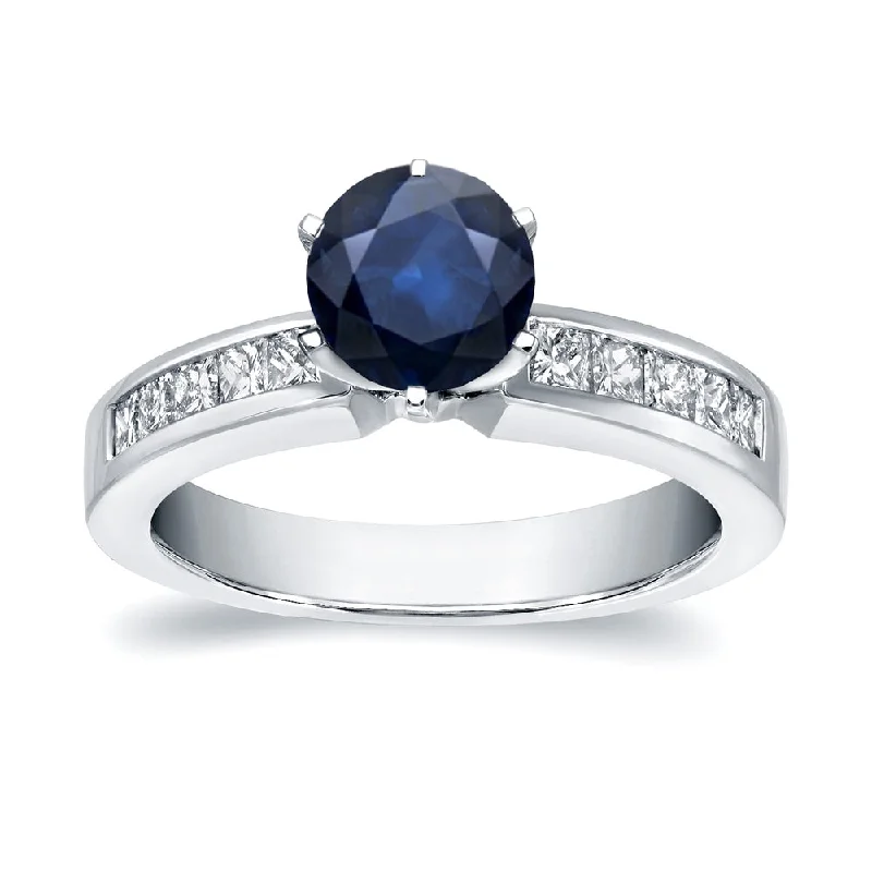 Auriya Round 3/4ct Sapphire and 1/2ct TDW Diamond Engagement Ring 14k White Gold