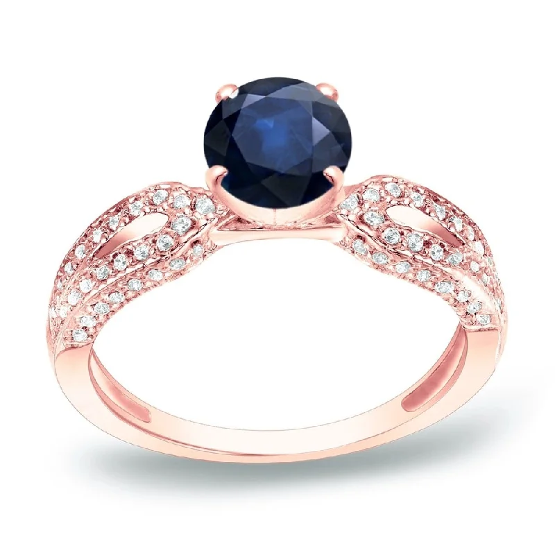 Auriya Round 1ct Blue Sapphire and 1/5ct TDW Diamond Engagement Ring 14K Gold