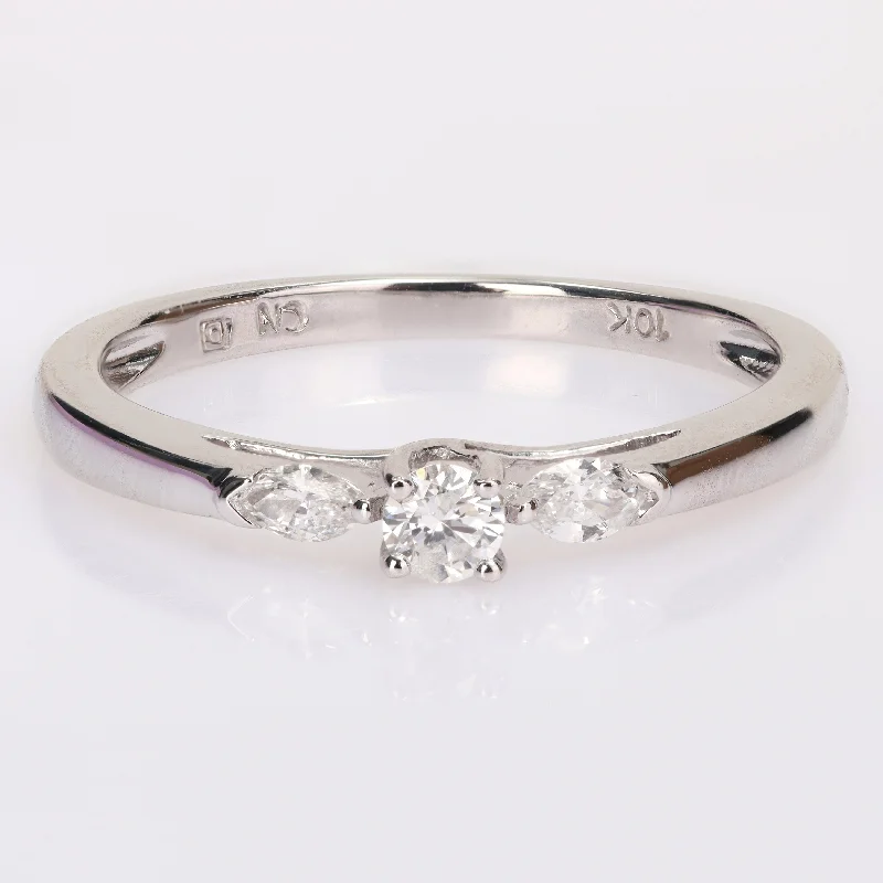 Miadora 10k White Gold 1/4ct TDW Marquise & Round-cut Diamond 3-Stone Engagement Ring