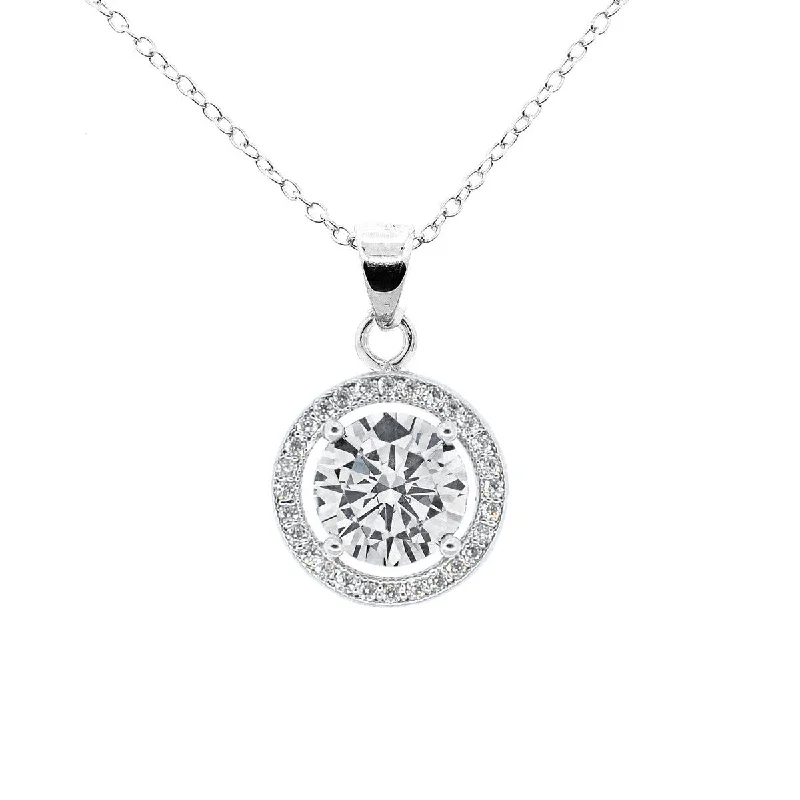 Blake 18k White Gold Plated Halo Pendant Necklace Simulated Diamond Crystals